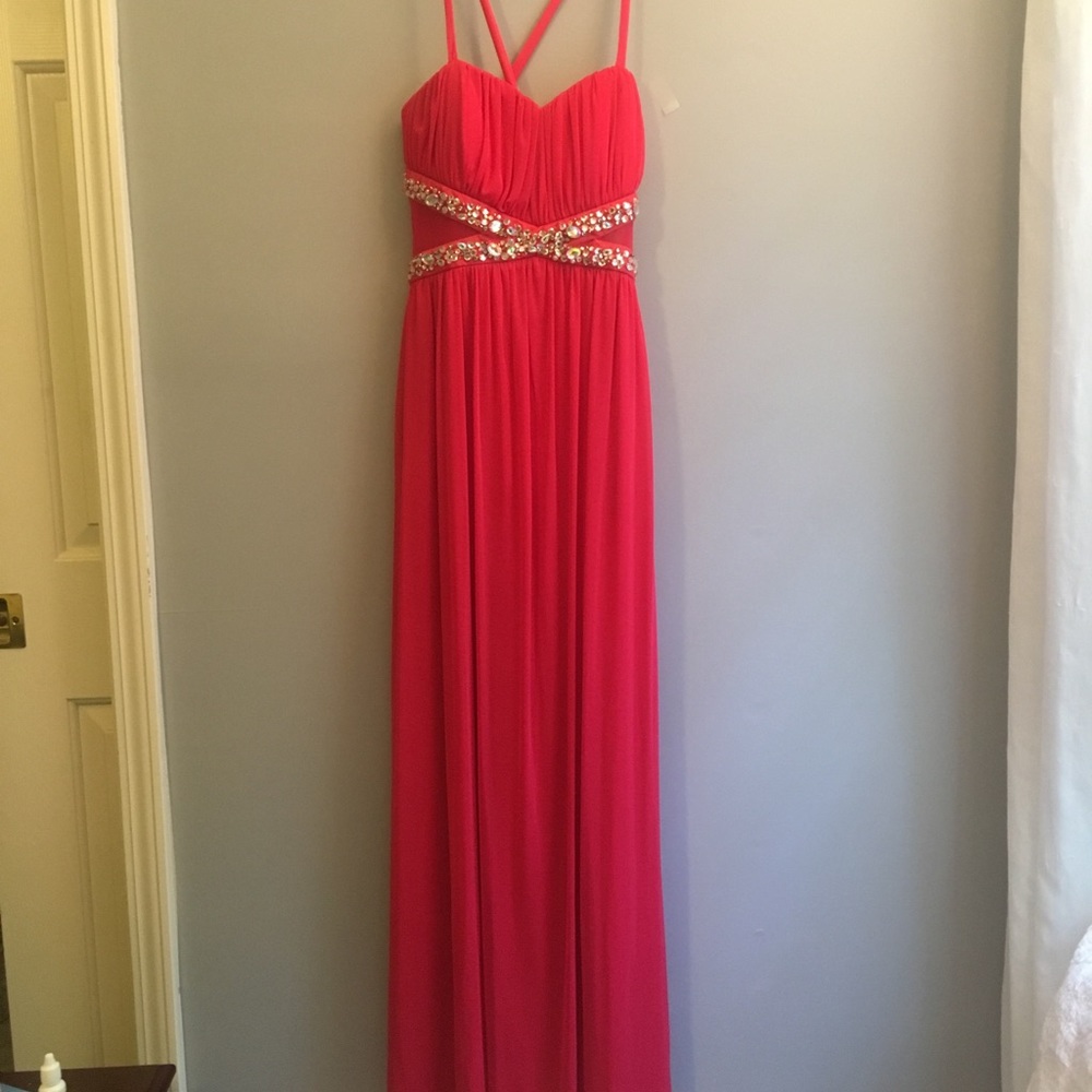 Pink/coral, floor length, formal dress